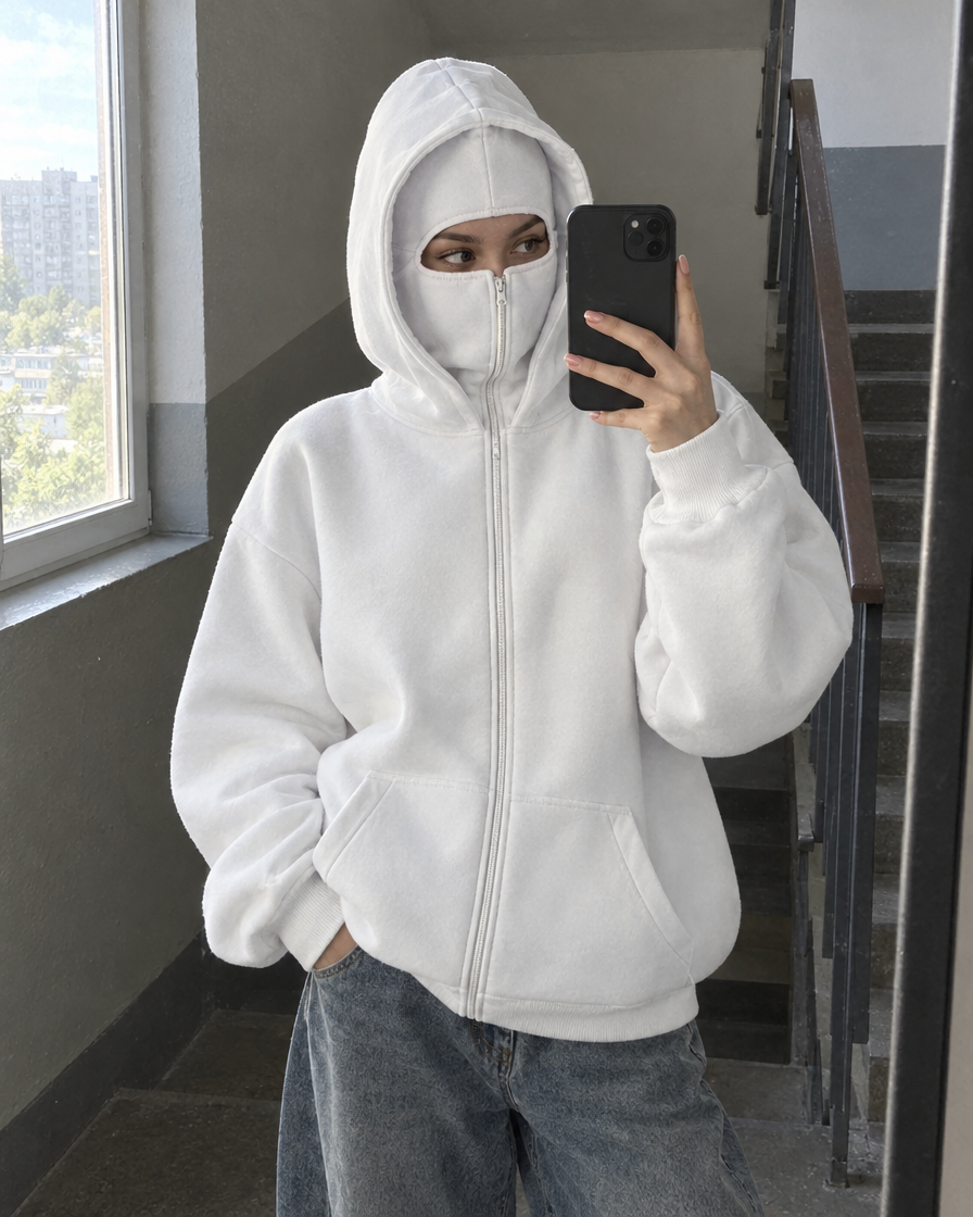 Bluza NOIR PHANTOM w kolorze białym, osłona zapięta do oczu
